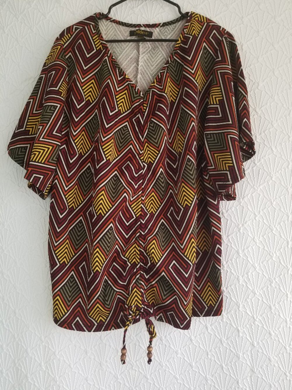 Geometric Tunic Blouse Gathered Front 3X